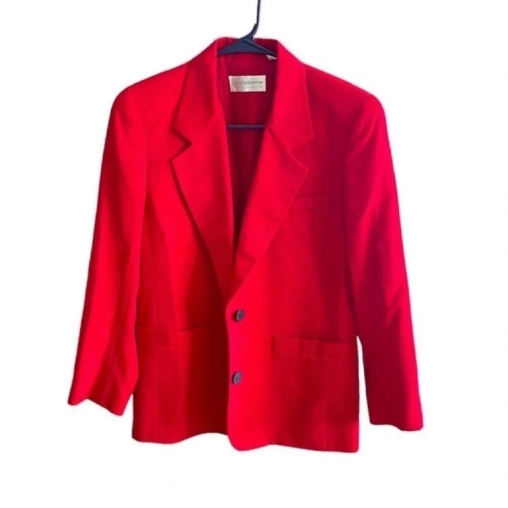 LIZ Claiborne Petite Collection Red 100% Pure Wool Front Buttons Blazer Size 2P